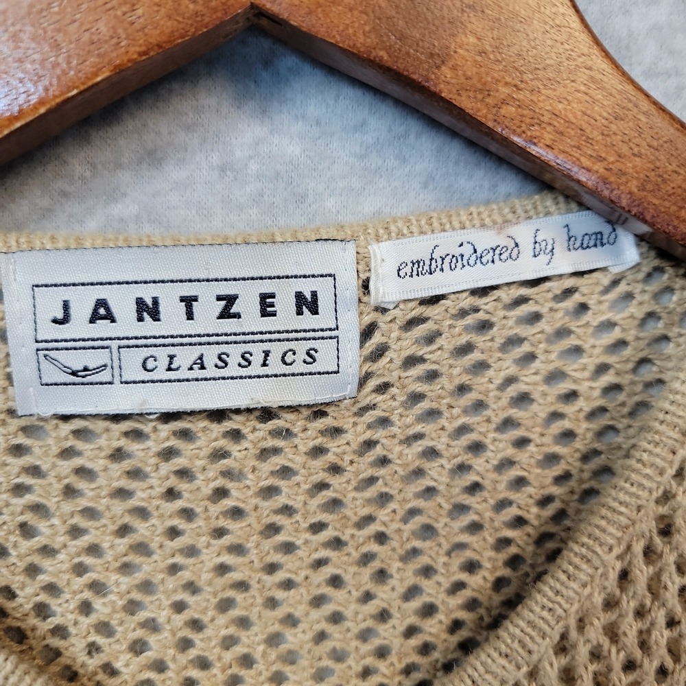 Vintage Jantzen Cardigan Sweater Women's M Beige Embroidery Mushroom Aesthetic - Picture 3 of 11